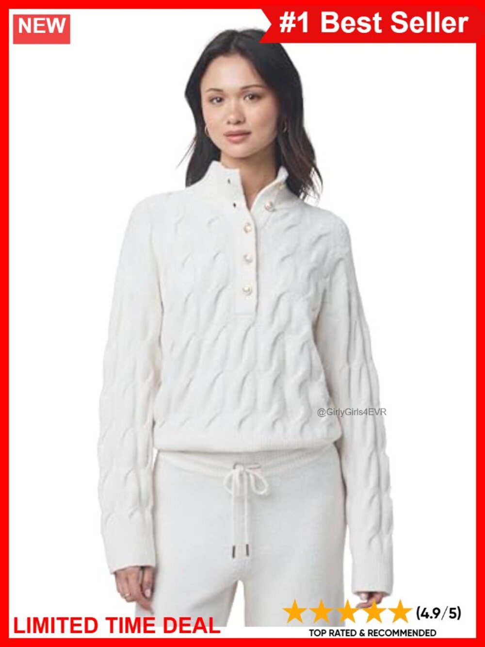 Boucle Half Placket Pullover Sweater Cable Knit Collared Long Sleeve